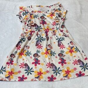 Disney Encanto Cream Floral Ruffle Dress with Pink, Yellow & Green Flowers